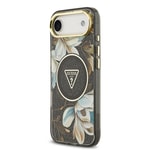 Apple iPhone 17 Air Kılıf Guess Orjinal Lisanslı M-safe Şarj Özellikli Simli Çiçek Desenli Metal Kamera Çerçeveli Üçgen Logolu Kapak