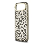 Apple iPhone 17 Air Kılıf Guess Orjinal Lisanslı M-safe Şarj Özellikli Üçgen Logolu Simli Leopar Desenli Kapak