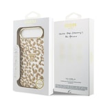 Apple iPhone 17 Air Kılıf Guess Orjinal Lisanslı M-safe Şarj Özellikli Üçgen Logolu Simli Leopar Desenli Kapak