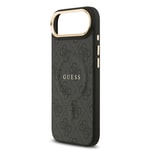 Apple iPhone 17 Air Kılıf Guess Orjinal Lisanslı M-safe Şarj Özellikli Gold Metal Kamera Çerçeveli PU Deri 4G Desenli Yazı Logolu Kapak
