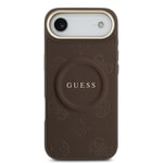 Apple iPhone 17 Air Kılıf Guess Orjinal Lisanslı M-safe Şarj Özellikli Sıcak Baskılı Yazı Logolu PU Deri Peony Kapak