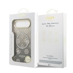 Apple iPhone 17 Air Kılıf Guess Orjinal Lisanslı M-safe Şarj Özellikli Simli Peony Desenli Silikon Kapak