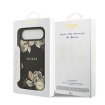 Apple iPhone 17 Air Kılıf Guess Orjinal Lisanslı M-safe Şarj Özellikli Taneli Çiçek Tasarımlı Metal Yazı Logolu Kapak