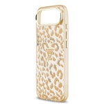 Apple iPhone 17 Air Kılıf Guess Orjinal Lisanslı M-safe Şarj Özellikli Üçgen Logolu Simli Leopar Desenli Kapak
