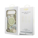 Apple iPhone 17 Air Kılıf Guess Orjinal Lisanslı M-safe Şarj Özellikli Simli Çiçek Desenli Metal Kamera Çerçeveli Üçgen Logolu Kapak