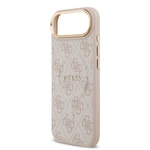 Apple iPhone 17 Air Kılıf Guess Orjinal Lisanslı M-safe Şarj Özellikli Gold Metal Kamera Çerçeveli PU Deri 4G Desenli Yazı Logolu Kapak