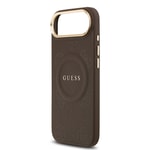 Apple iPhone 17 Air Kılıf Guess Orjinal Lisanslı M-safe Şarj Özellikli Sıcak Baskılı Yazı Logolu PU Deri Peony Kapak