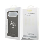 Apple iPhone 17 Air Kılıf Guess Orjinal Lisanslı M-safe Şarj Özellikli Simli Çiçek Desenli Metal Kamera Çerçeveli Üçgen Logolu Kapak
