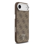 Apple iPhone 17 Air Kılıf Guess Orjinal Lisanslı M-safe Şarj Özellikli Gümüş Metal Kamera Çerçeveli Üçgen Logo 4G Desenli Kapak