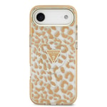 Apple iPhone 17 Air Kılıf Guess Orjinal Lisanslı M-safe Şarj Özellikli Üçgen Logolu Simli Leopar Desenli Kapak