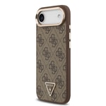 Apple iPhone 17 Air Kılıf Guess Orjinal Lisanslı M-safe Şarj Özellikli Gold Metal Kamera Çerçeveli Taşlı Üçgen Logo 4G Desenli Kapak