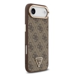 Apple iPhone 17 Air Kılıf Guess Orjinal Lisanslı M-safe Şarj Özellikli Gold Metal Kamera Çerçeveli Taşlı Üçgen Logo 4G Desenli Kapak