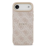 Apple iPhone 17 Air Kılıf Guess Orjinal Lisanslı M-safe Şarj Özellikli Gold Metal Kamera Çerçeveli PU Deri 4G Desenli Yazı Logolu Kapak