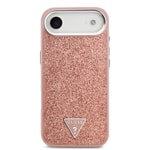 Apple iPhone 17 Air Kılıf Guess Orjinal Lisanslı M-safe Şarj Özellikli Metal Kamera Çerçeveli Üçgen Logolu Glitter Kapak