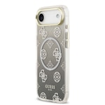 Apple iPhone 17 Air Kılıf Guess Orjinal Lisanslı M-safe Şarj Özellikli Simli Peony Desenli Silikon Kapak