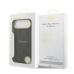 Apple iPhone 17 Air Kılıf Guess Orjinal Lisanslı M-safe Şarj Özellikli Gold Metal Kamera Çerçeveli PU Deri 4G Desenli Yazı Logolu Kapak