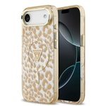 Apple iPhone 17 Air Kılıf Guess Orjinal Lisanslı M-safe Şarj Özellikli Üçgen Logolu Simli Leopar Desenli Kapak
