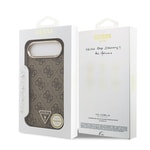 Apple iPhone 17 Air Kılıf Guess Orjinal Lisanslı M-safe Şarj Özellikli Gold Metal Kamera Çerçeveli Taşlı Üçgen Logo 4G Desenli Kapak