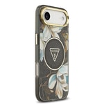 Apple iPhone 17 Air Kılıf Guess Orjinal Lisanslı M-safe Şarj Özellikli Simli Çiçek Desenli Metal Kamera Çerçeveli Üçgen Logolu Kapak