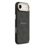 Apple iPhone 17 Air Kılıf Guess Orjinal Lisanslı M-safe Şarj Özellikli Gold Metal Kamera Çerçeveli PU Deri 4G Desenli Yazı Logolu Kapak