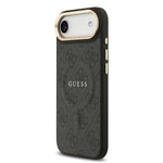 Apple iPhone 17 Air Kılıf Guess Orjinal Lisanslı M-safe Şarj Özellikli Gold Metal Kamera Çerçeveli PU Deri 4G Desenli Yazı Logolu Kapak