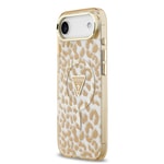 Apple iPhone 17 Air Kılıf Guess Orjinal Lisanslı M-safe Şarj Özellikli Üçgen Logolu Simli Leopar Desenli Kapak