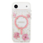 Apple iPhone 17 Air Kılıf Guess Orjinal Lisanslı M-safe Şarj Özellikli Transparan Resin Flowers Kapak