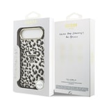 Apple iPhone 17 Air Kılıf Guess Orjinal Lisanslı M-safe Şarj Özellikli Üçgen Logolu Simli Leopar Desenli Kapak