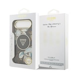 Apple iPhone 17 Air Kılıf Guess Orjinal Lisanslı M-safe Şarj Özellikli Simli Çiçek Desenli Metal Kamera Çerçeveli Üçgen Logolu Kapak
