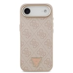 Apple iPhone 17 Air Kılıf Guess Orjinal Lisanslı M-safe Şarj Özellikli Gold Metal Kamera Çerçeveli Taşlı Üçgen Logo 4G Desenli Kapak