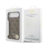 Apple iPhone 17 Air Kılıf Guess Orjinal Lisanslı M-safe Şarj Özellikli Gümüş Metal Kamera Çerçeveli Üçgen Logo 4G Desenli Kapak