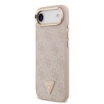 Apple iPhone 17 Air Kılıf Guess Orjinal Lisanslı M-safe Şarj Özellikli Gold Metal Kamera Çerçeveli Taşlı Üçgen Logo 4G Desenli Kapak