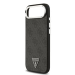 Apple iPhone 17 Air Kılıf Guess Orjinal Lisanslı M-safe Şarj Özellikli Gümüş Metal Kamera Çerçeveli Üçgen Logo 4G Desenli Kapak