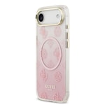 Apple iPhone 17 Air Kılıf Guess Orjinal Lisanslı M-safe Şarj Özellikli Simli Peony Desenli Silikon Kapak
