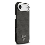 Apple iPhone 17 Air Kılıf Guess Orjinal Lisanslı M-safe Şarj Özellikli Gümüş Metal Kamera Çerçeveli Üçgen Logo 4G Desenli Kapak