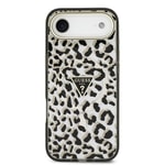 Apple iPhone 17 Air Kılıf Guess Orjinal Lisanslı M-safe Şarj Özellikli Üçgen Logolu Simli Leopar Desenli Kapak