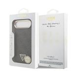 Apple iPhone 17 Air Kılıf Guess Orjinal Lisanslı M-safe Şarj Özellikli Gold Metal Kamera Çerçeveli Taşlı Üçgen Logo 4G Desenli Kapak