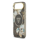 Apple iPhone 17 Air Kılıf Guess Orjinal Lisanslı M-safe Şarj Özellikli Simli Çiçek Desenli Metal Kamera Çerçeveli Üçgen Logolu Kapak