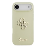Apple iPhone 17 Air Kılıf Guess Orjinal Lisanslı Gümüş Metal Kamera Çerçeveli 4G Desenli Metal Büyük 4G ve Yazı Logolu Kapak