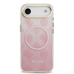 Apple iPhone 17 Air Kılıf Guess Orjinal Lisanslı M-safe Şarj Özellikli Simli Peony Desenli Silikon Kapak