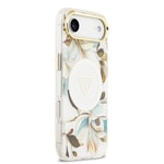 Apple iPhone 17 Air Kılıf Guess Orjinal Lisanslı M-safe Şarj Özellikli Simli Çiçek Desenli Metal Kamera Çerçeveli Üçgen Logolu Kapak