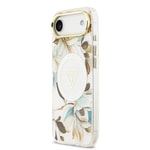 Apple iPhone 17 Air Kılıf Guess Orjinal Lisanslı M-safe Şarj Özellikli Simli Çiçek Desenli Metal Kamera Çerçeveli Üçgen Logolu Kapak