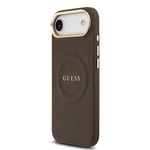Apple iPhone 17 Air Kılıf Guess Orjinal Lisanslı M-safe Şarj Özellikli Sıcak Baskılı Yazı Logolu PU Deri Peony Kapak