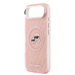 Apple iPhone 17 Air Kılıf Karl Lagerfeld Orjinal Lisanslı Parlayan Simli Karl & Choupette Heads Kapak