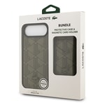 Apple iPhone 17 Air Kılıf Lacoste Orjinal Lisanslı M-safe Şarj Özellikli PU Deri Tasarımlı Kartlıklı Karışık Monogram Desenli Kapak