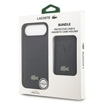 Apple iPhone 17 Air Kılıf Lacoste Orjinal Lisanslı M-safe Şarj Özellikli PU Pike Desenli Metal Logolu Kartlıklı Kapak