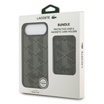 Apple iPhone 17 Air Kılıf Lacoste Orjinal Lisanslı M-safe Şarj Özellikli PU Deri Tasarımlı Kartlıklı Karışık Monogram Desenli Kapak