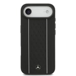 Apple iPhone 17 Air Kılıf Mercedes Benz Orjinal Lisanslı M-safe Şarj Özellikli Şeritli Yıldız Desenli Metal Logolu Deri Kapak