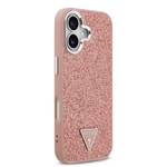 Apple iPhone 17 Kılıf Guess Orjinal Lisanslı M-safe Şarj Özellikli Metal Kamera Çerçeveli Üçgen Logolu Glitter Kapak