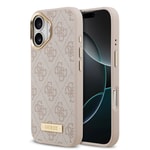 Apple iPhone 17 Kılıf Guess Orjinal Lisanslı M-safe Şarj Özellikli 4G Desenli PU Metal Plaka Klasik Logolu Kapak